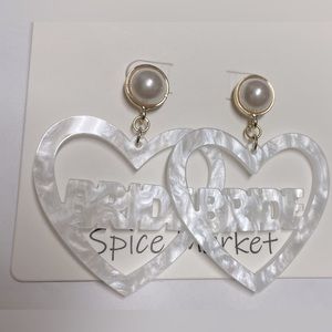 Bride Earrings white and gold tone faux pearl